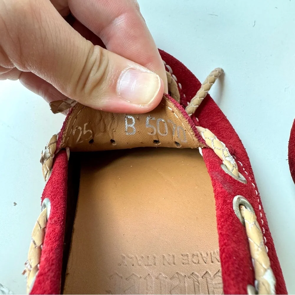 Atelier Suede Leather Moccasin Loafer Driver Shoes 25 US 9 Red Preppy Academia